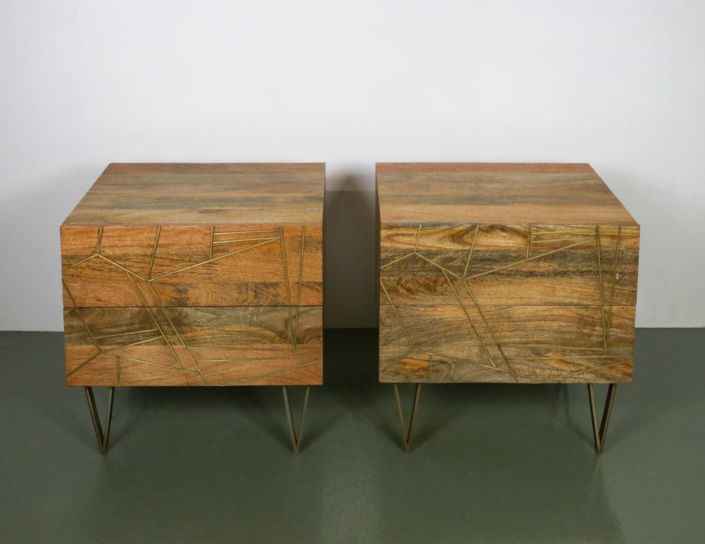 West Elm Roar+Rabbit Grass Geo Inlay Nightstands (2 units)