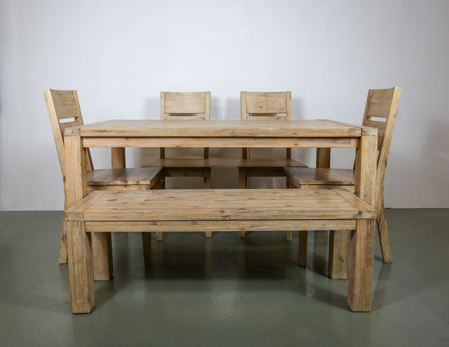 Oak Furniture Land Solid Wood Table, Chairs and Bench