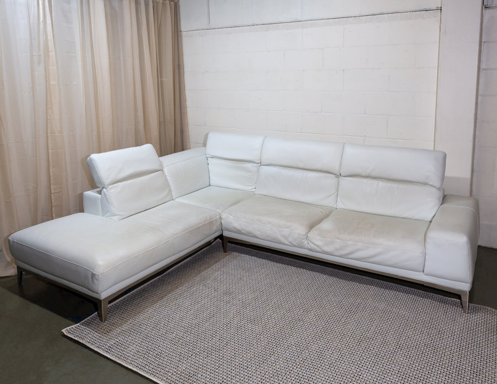 White Leather Natuzzi Sofa with Adjustable Headrests