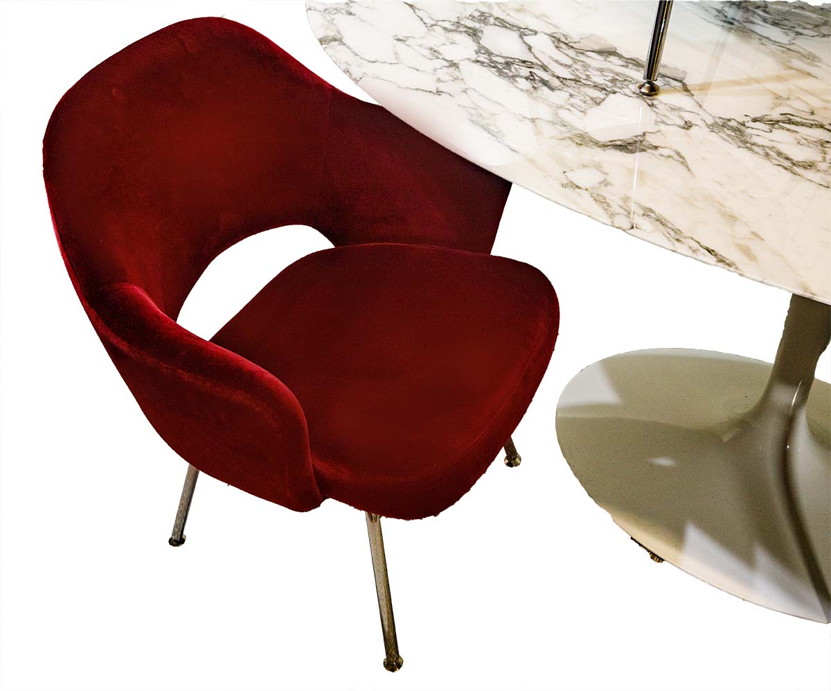 Knoll Tulip Red Velvet Dining Chairs (4 units)