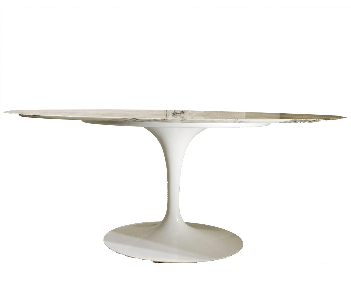Knoll Saarinen Tulip Oval Dining Table Arabescato Coated Marble