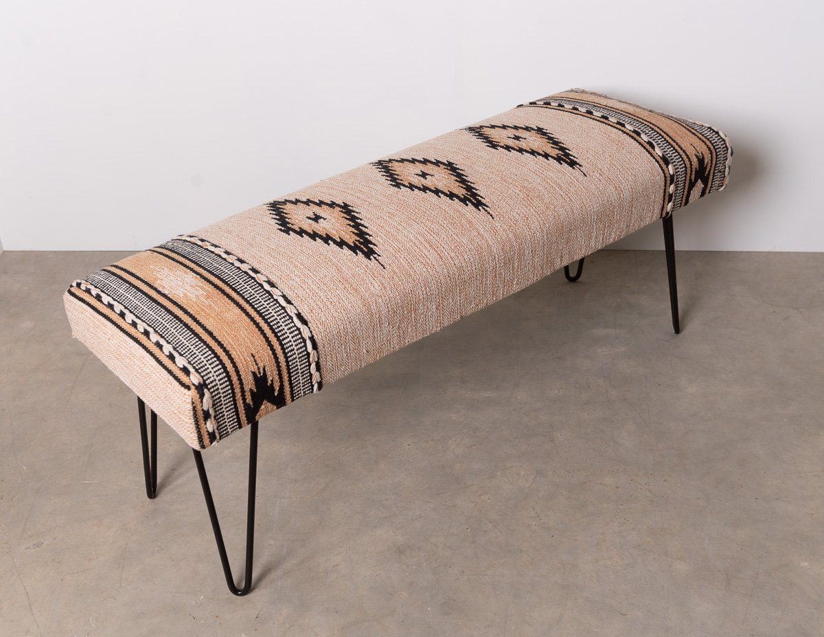 Boho Chic Forest and Co Woven Style Bench with Bent Metal Legs