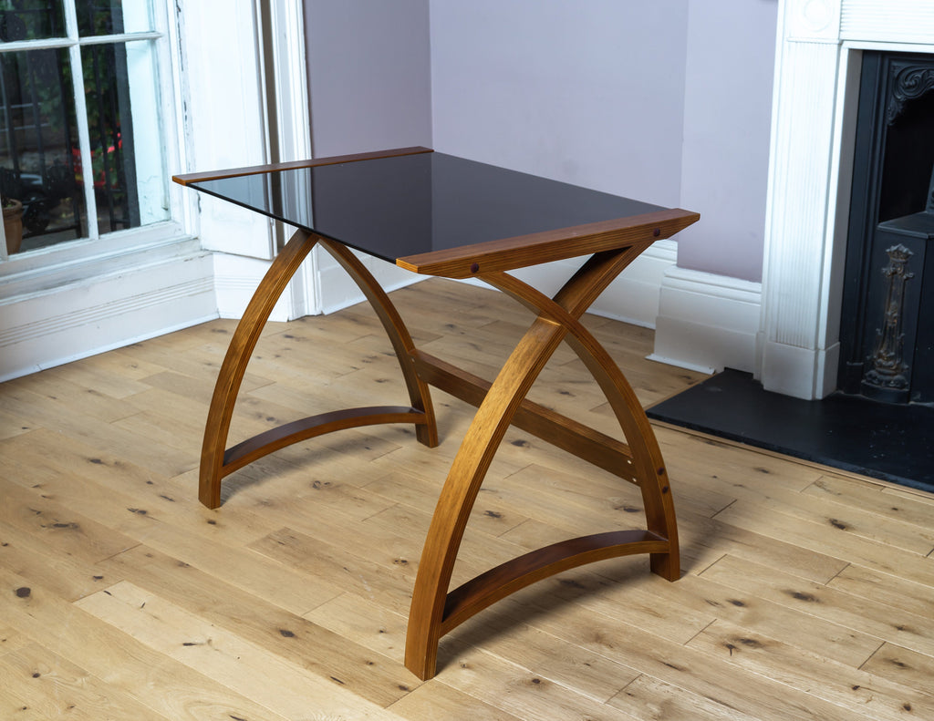 Sleek Design, Wood and Black Glass Top Desk