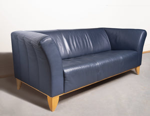 IKEA Custom Dark Blue Leather 3-seater 'Winged' Sofa